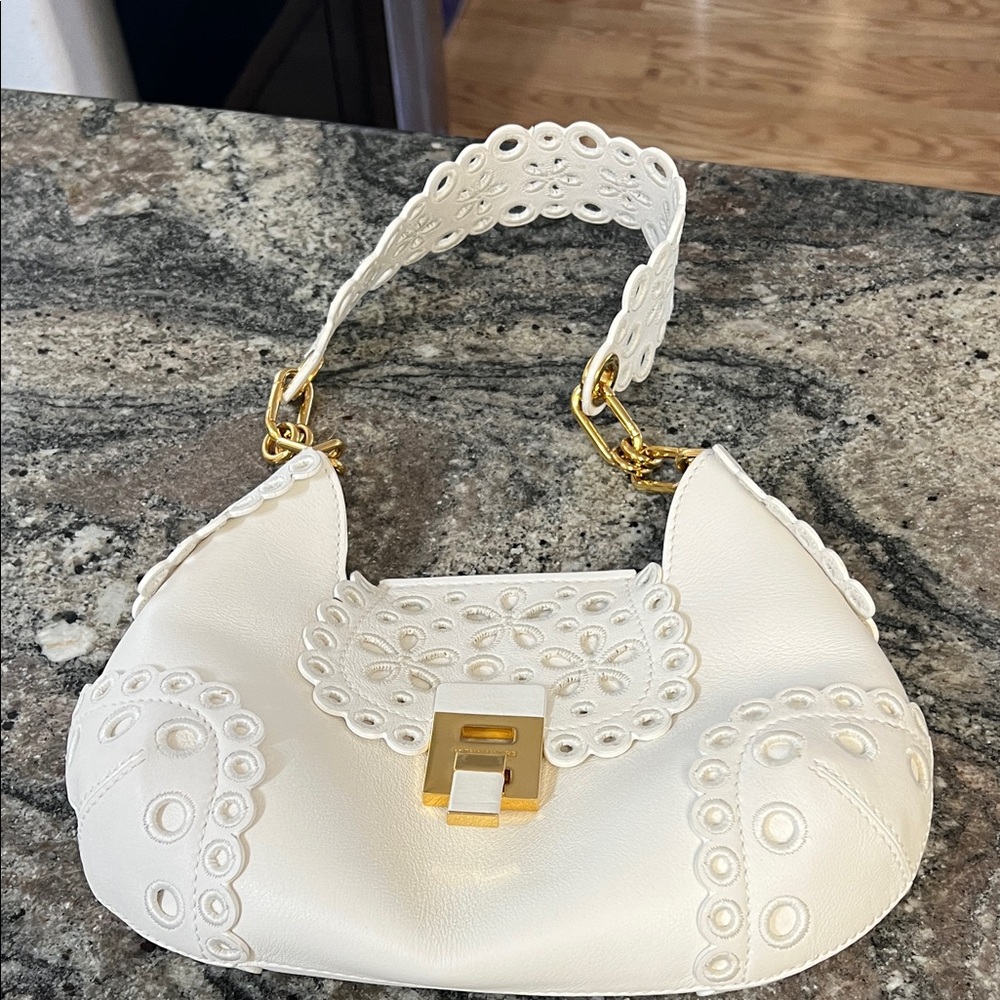 Michael Kors White Shoulder Bag with Gold Accents